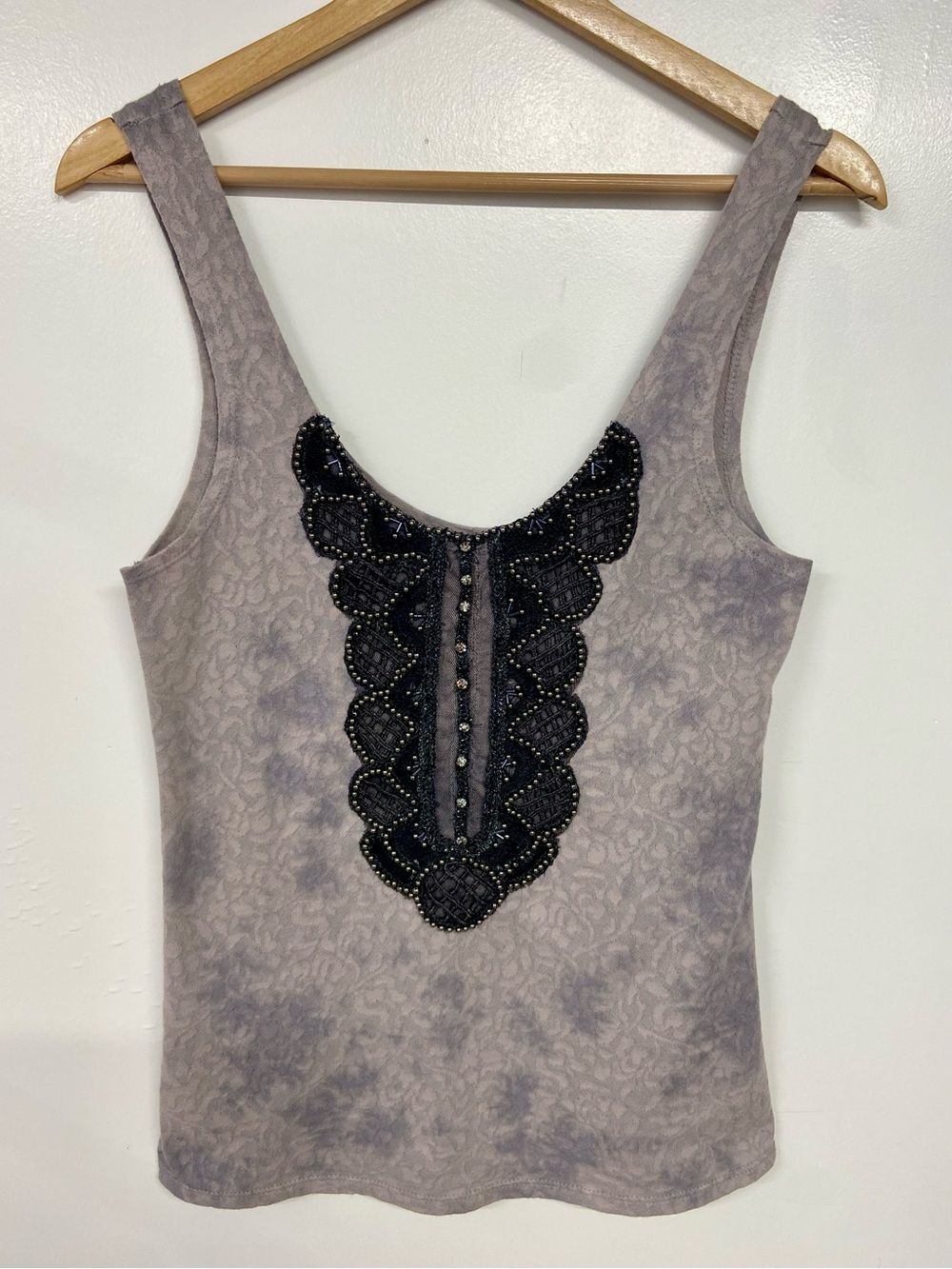 Free People Embellished Tie Dye Gray Sparkle Tank Top Size M